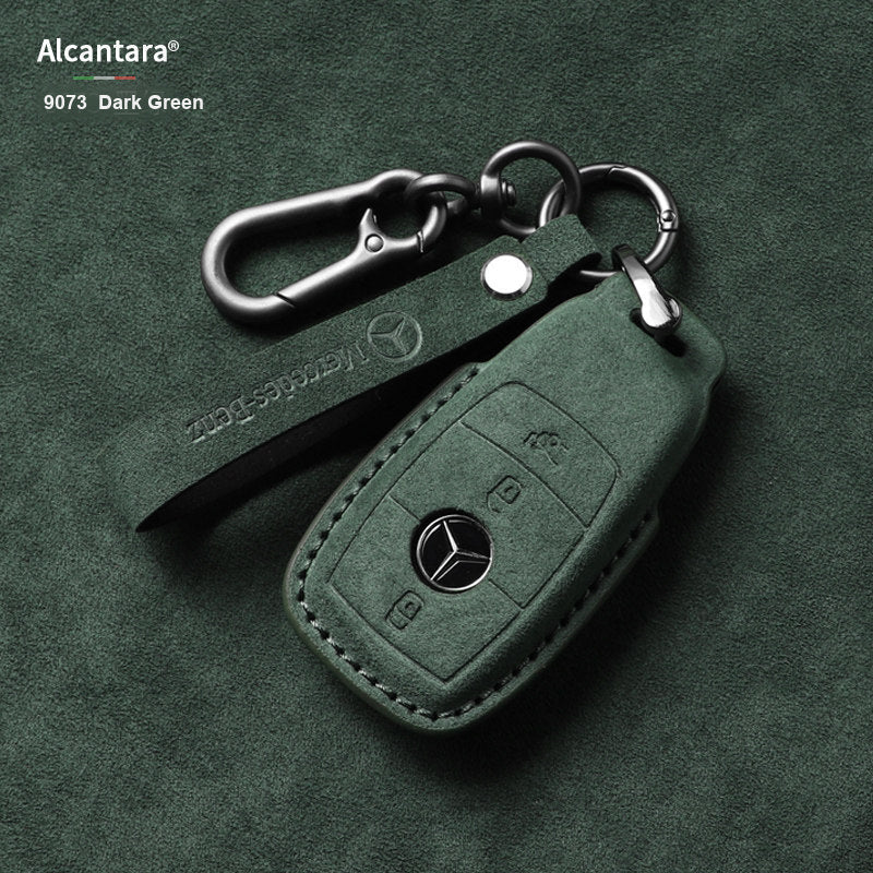 Dark Green Alcantara key case Style A with lanyard
