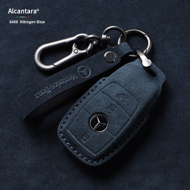Nitrogen Blue Alcantara key case Style A with lanyard