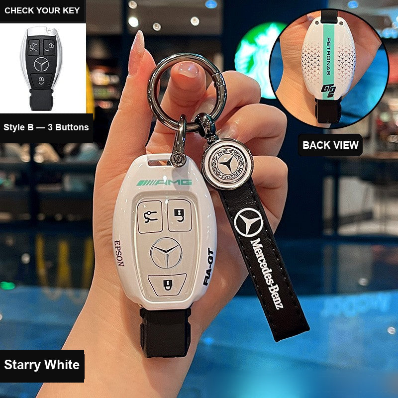 Style B AMG key case in Starry White with strap