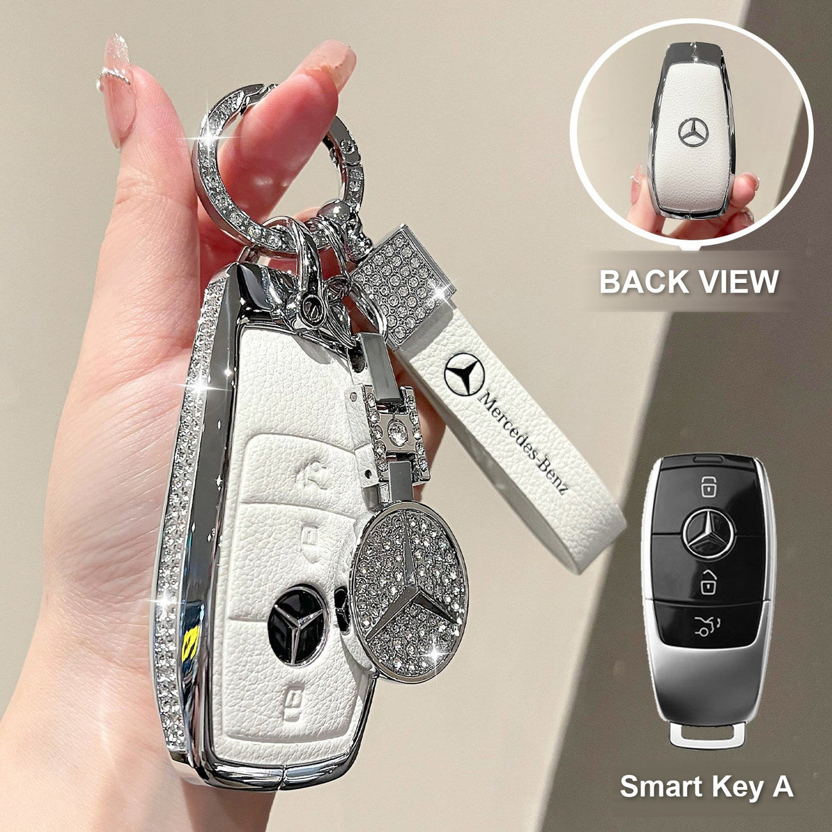 Smart Key A Pearl White with crystal ring bracelet and emblem charm