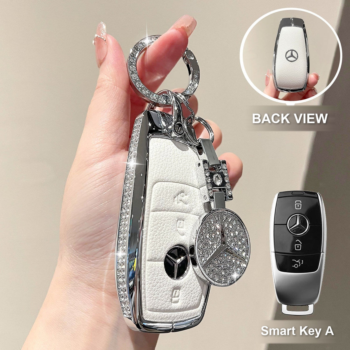 Smart Key A Pearl White with crystal emblem charm
