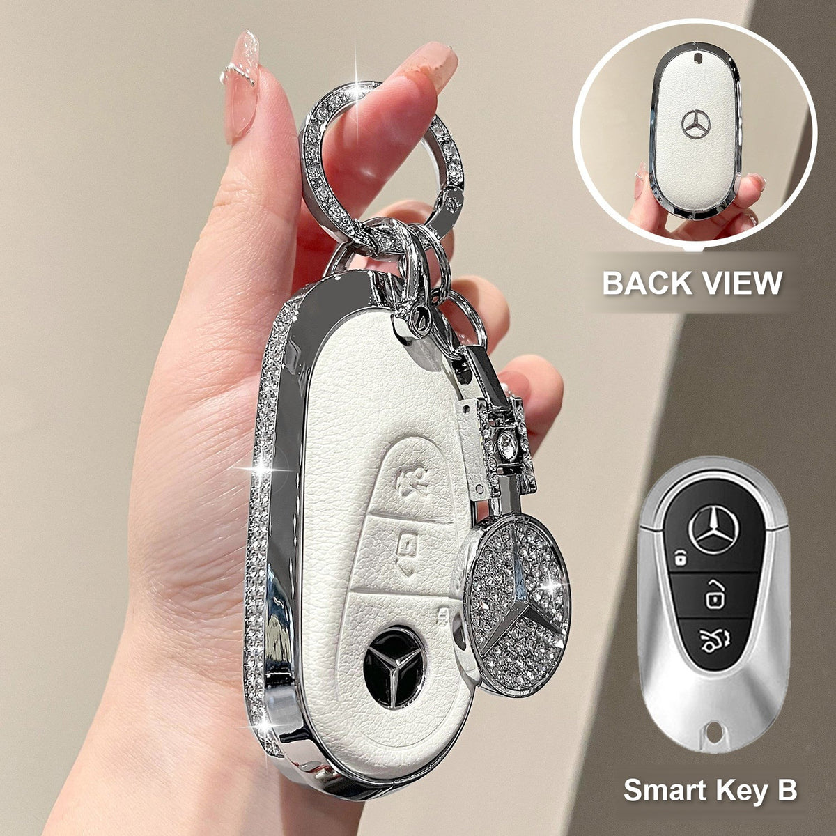 Smart Key B Pearl White with crystal emblem charm