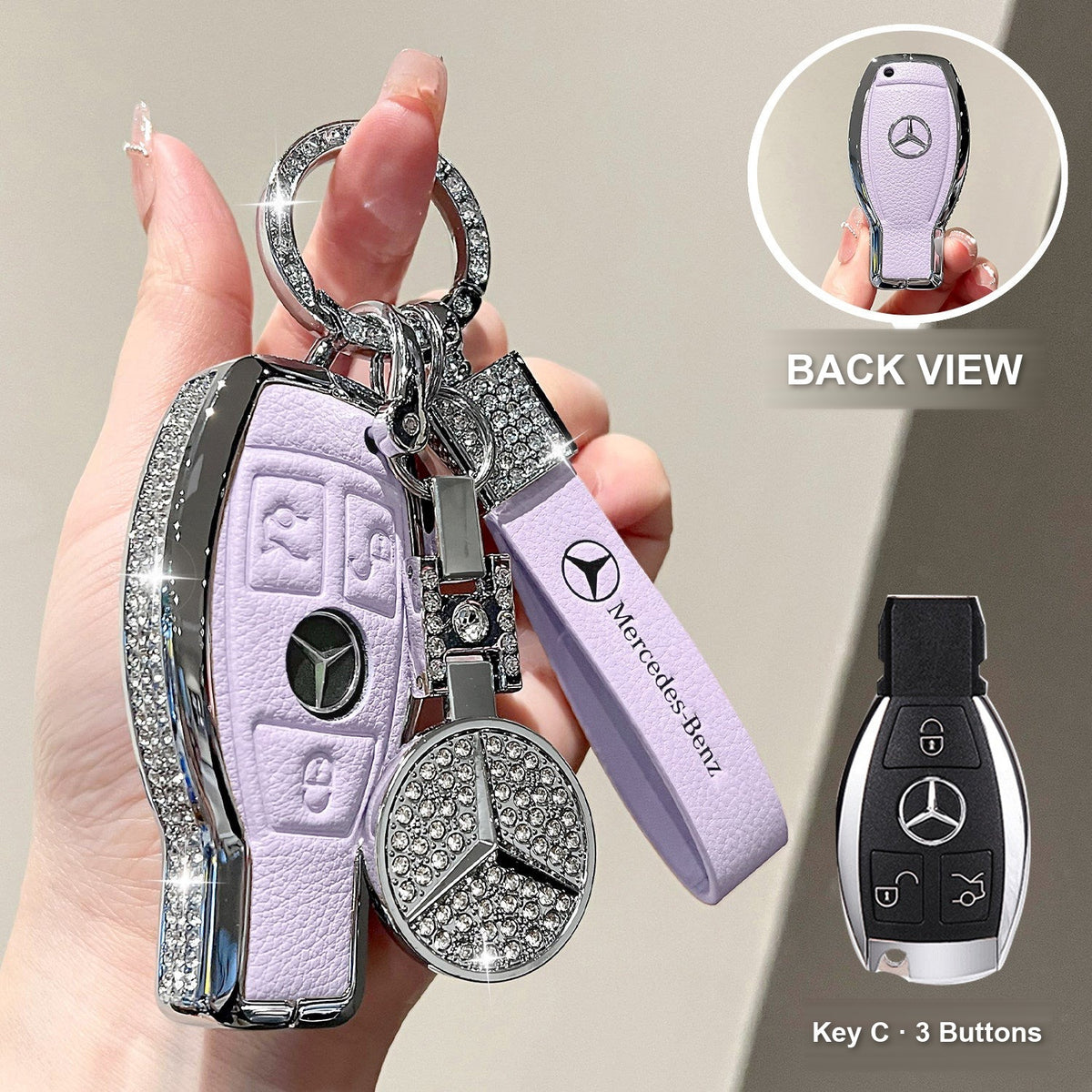 Key C 3 Buttons Purple with crystal ring bracelet and emblem charm