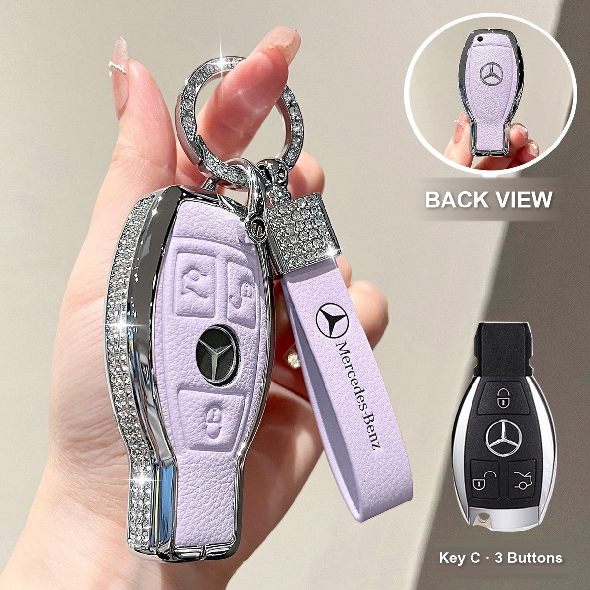 Key C 3 Buttons Purple with crystal ring bracelet