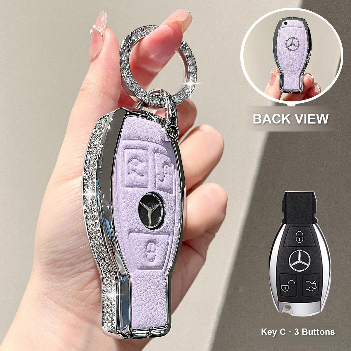 Key C 3 Buttons Purple with crystal rings