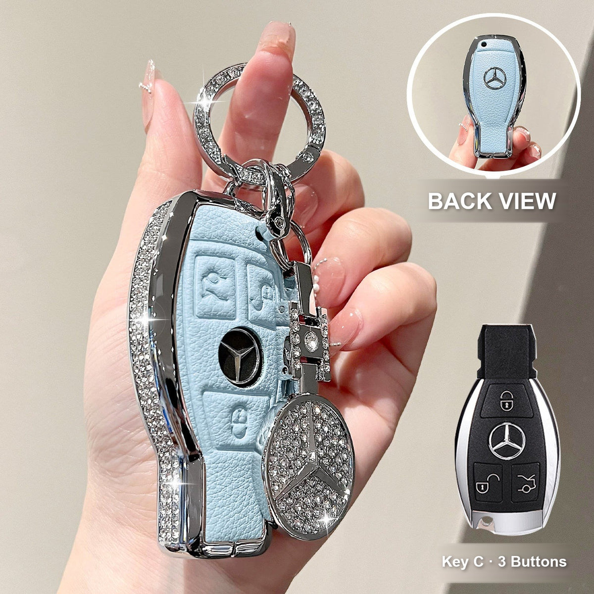 Key C 3 Buttons Blue with crystal emblem charm