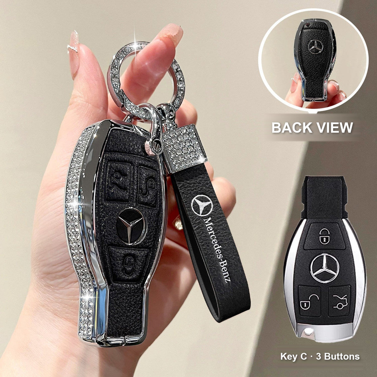 Key C 3 Buttons Premium Black with crystal ring bracelet