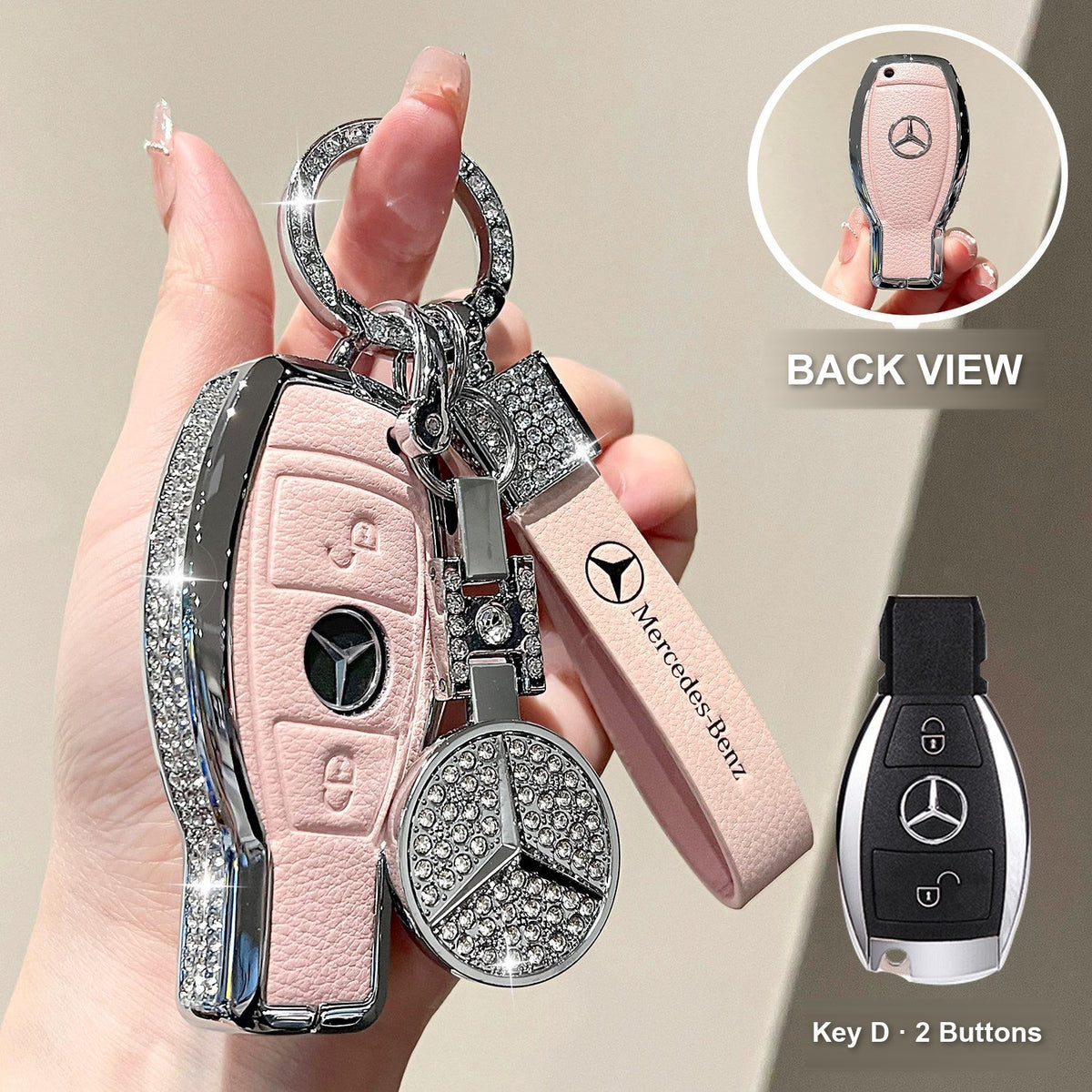 Key D 2 Buttons Pink with crystal ring bracelet and emblem charm