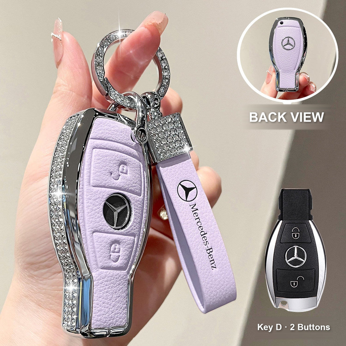 Key D 2 Buttons Purple with crystal ring bracelet