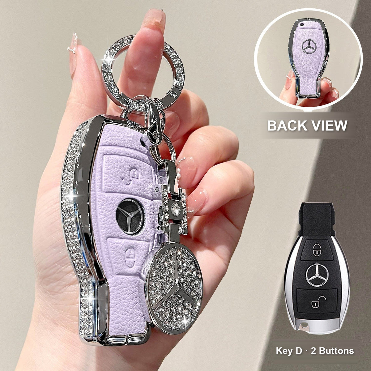 Key D 2 Buttons Purple with crystal emblem charm