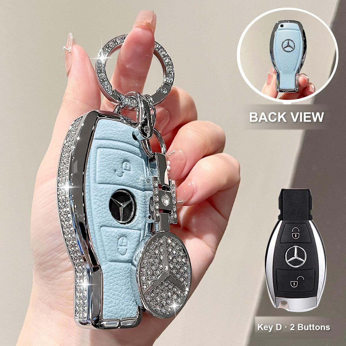 Key D 2 Buttons Blue with crystal emblem charm