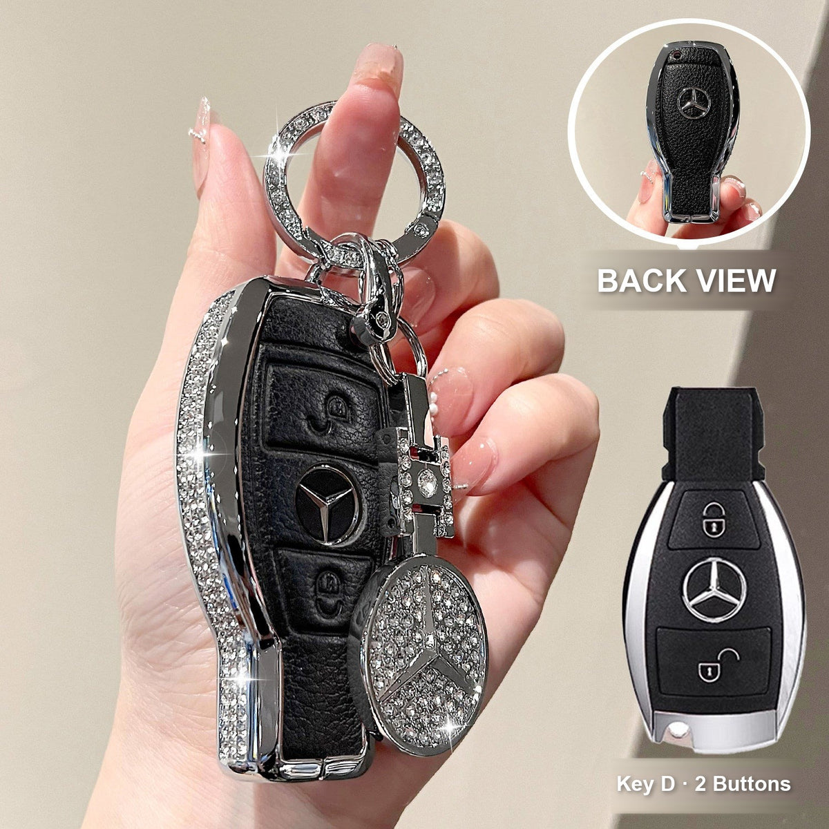 Key D 2 Buttons Premium Black with crystal emblem charm