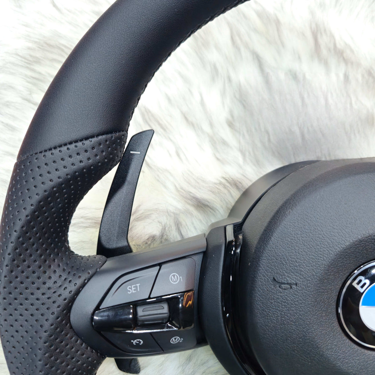 Customized Nappa leather steering wheel for BMW F Series - left side paddle and controls