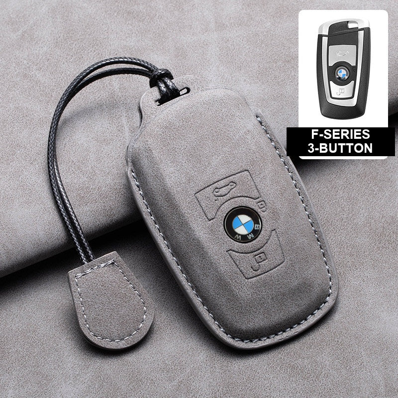 BMW gray leather key case, F-Series 3-button key, cord buckle