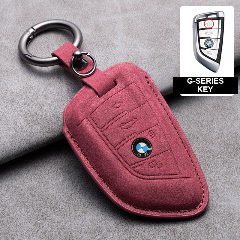 BMW red leather key case, G-Series key, ring buckle