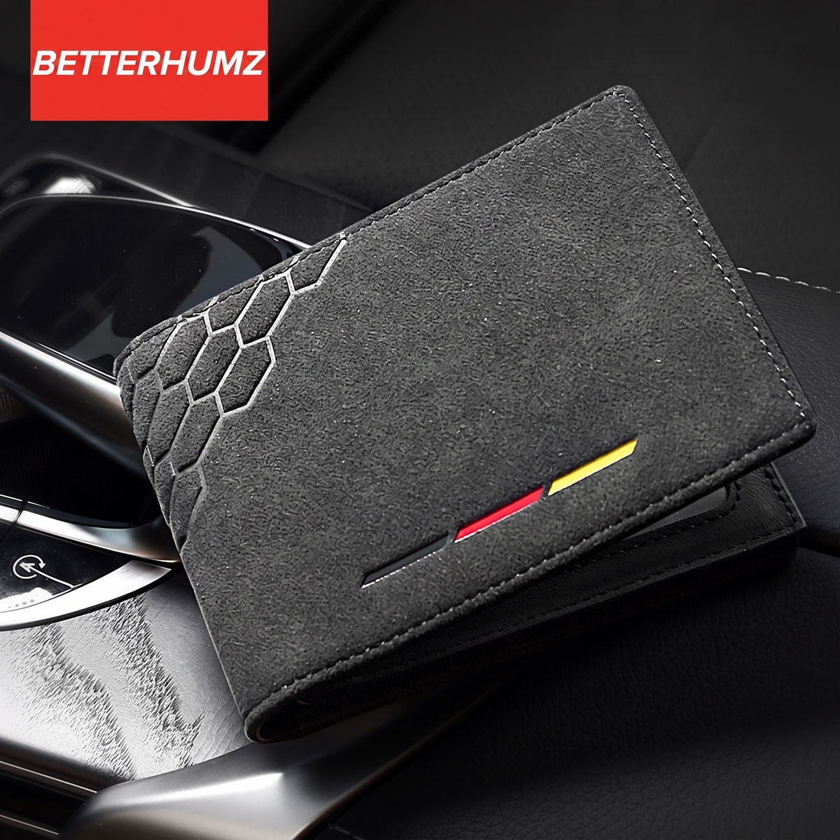 BMW Performance leather driver's license case beside sunglasses