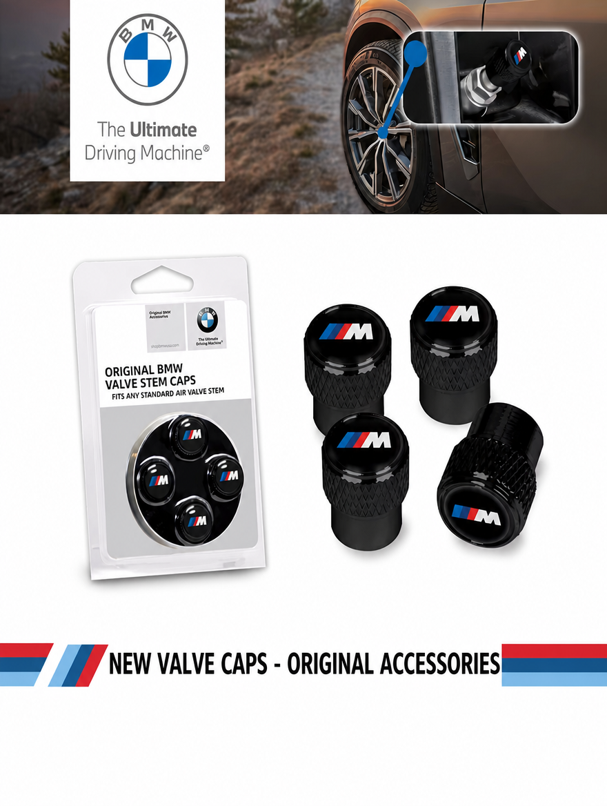 BMW M Aluminum Alloy Tire Valve Stem Caps - Set of 4