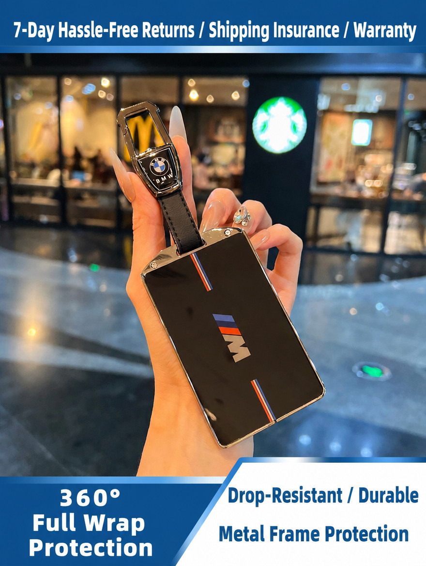 BMW M Card Key Case - Metal Buckle Holder with Charm