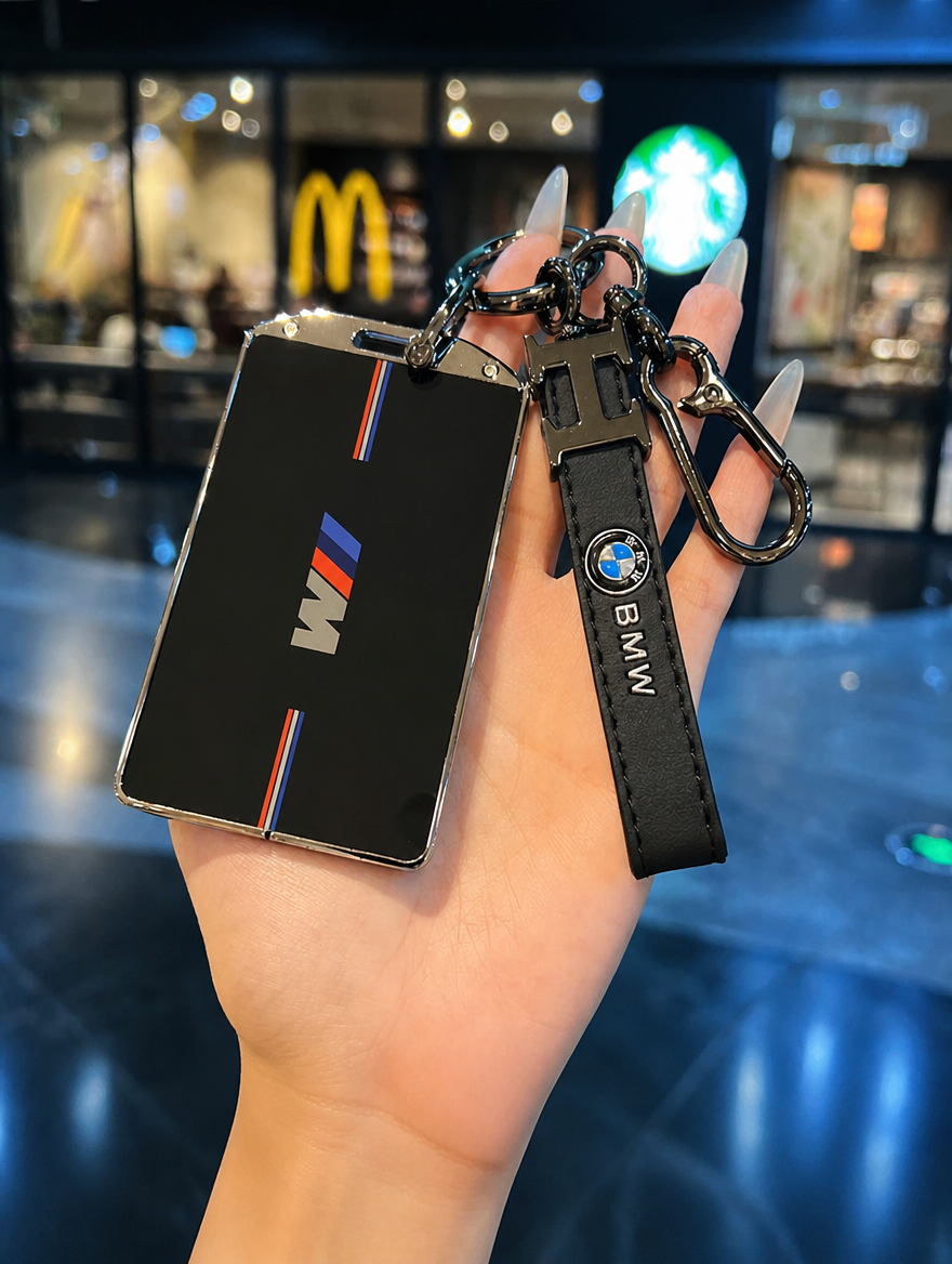 BMW M Card Key Case - Metal Buckle Holder with Charm