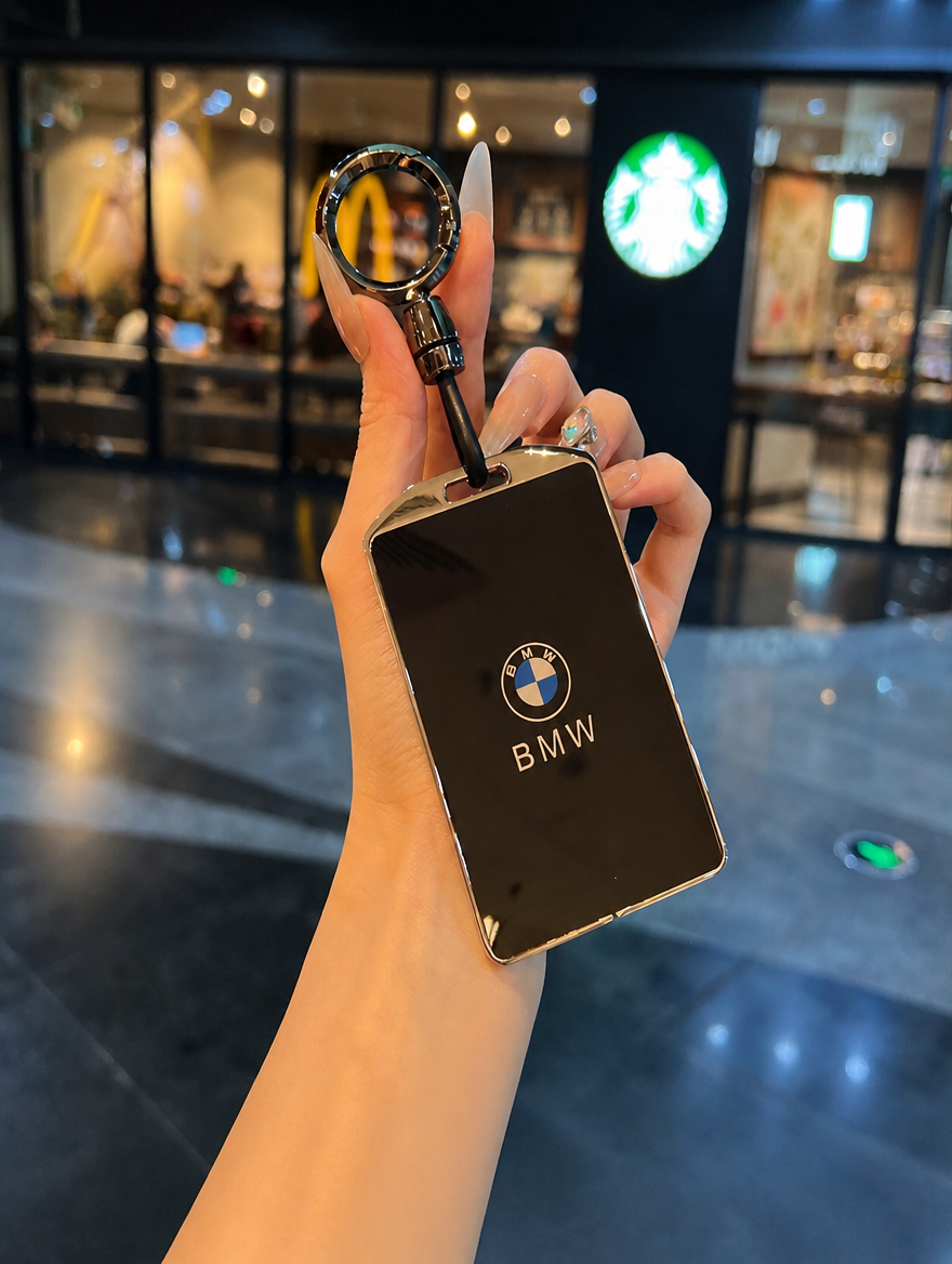 BMW M Card Key Case - Metal Buckle Holder with Charm