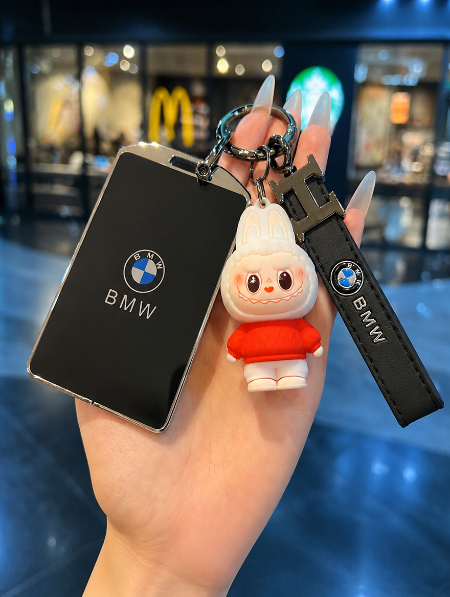 BMW M Card Key Case - Metal Buckle Holder with Charm