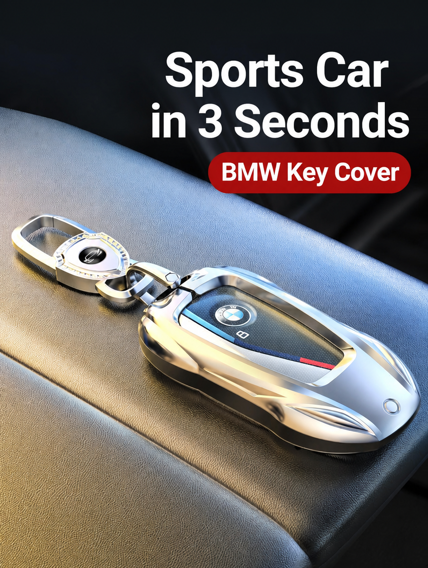 BMW Sports Car Key Cover - Zinc Alloy Shell with Charm