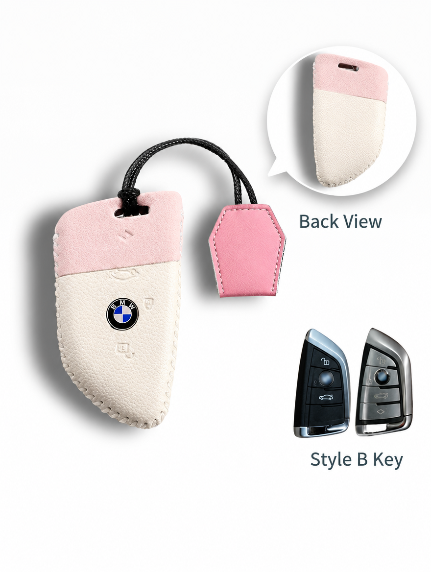 BMW Two-Tone Leather Key Case - Handmade Stitched Cover