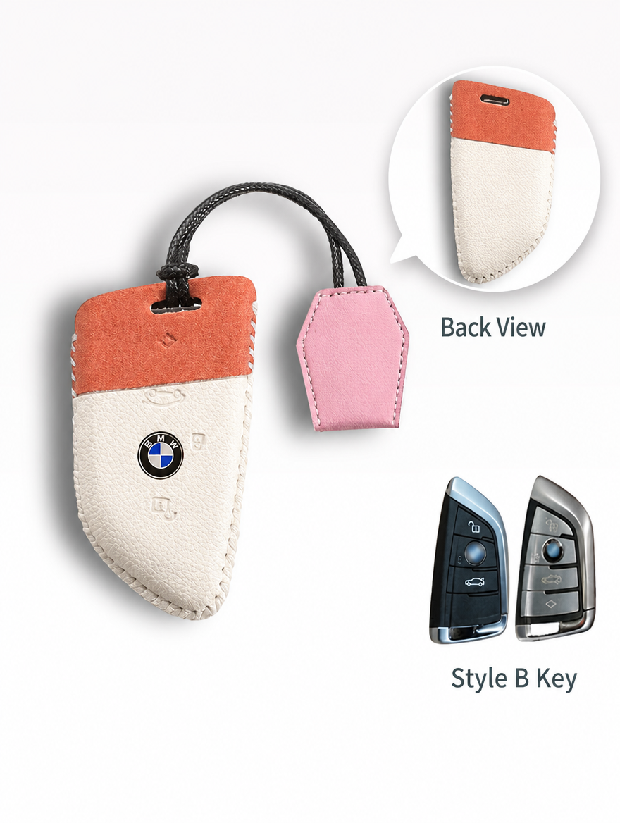 BMW Two-Tone Leather Key Case - Handmade Stitched Cover