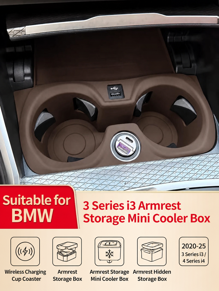 BMW 3 & 4 Series Armrest Storage Box & Wireless Charging Cup Coaster