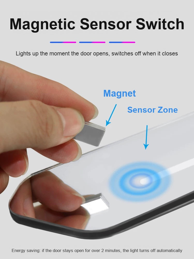 Magnetic sensor switch lights the sill when the door opens