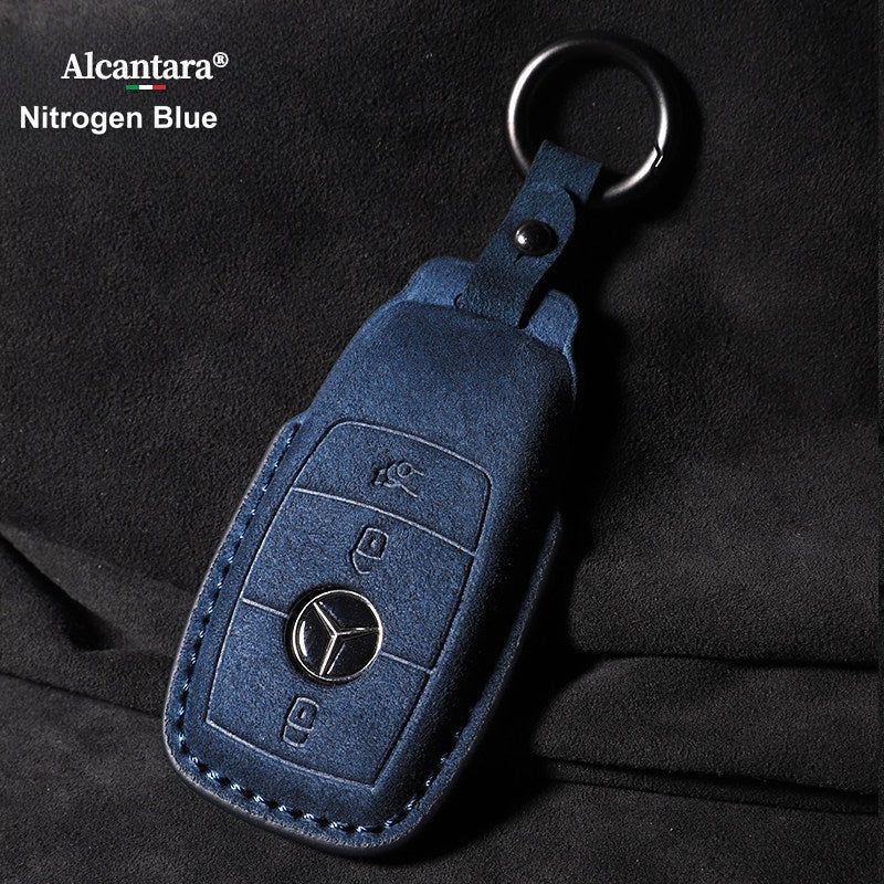 Mercedes-Benz Alcantara suede key case – E-Class style, Nitrogen Blue, Simple Ring