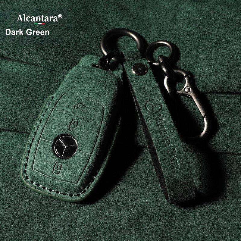 Mercedes-Benz Alcantara suede key case – E-Class style, Dark Green, Pendant Strap