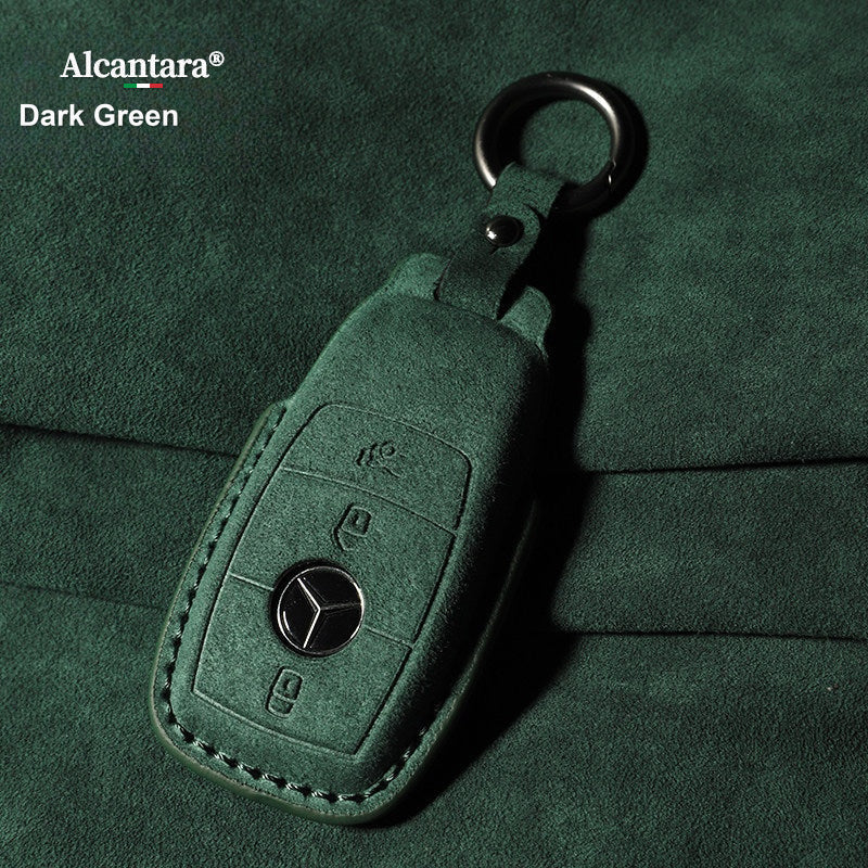 Mercedes-Benz Alcantara suede key case – E-Class style, Dark Green, Simple Ring