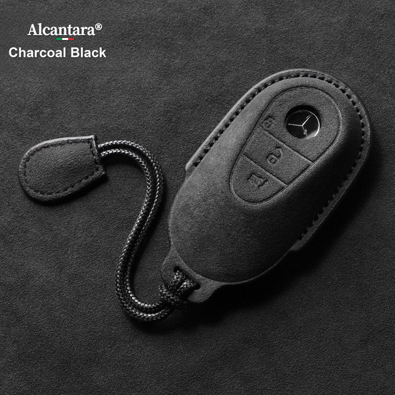 Mercedes-Benz Alcantara suede key case – C-Class / S-Class style, Charcoal Black, Grip Cord