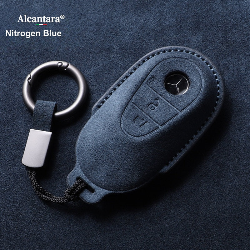 Mercedes-Benz Alcantara suede key case – C-Class / S-Class style, Nitrogen Blue, Ring Band