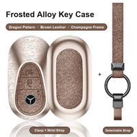 Premium Mercedes-Benz Alloy Key Case – Hand-Embossed Frame with Leather Inlay and Wrist Strap