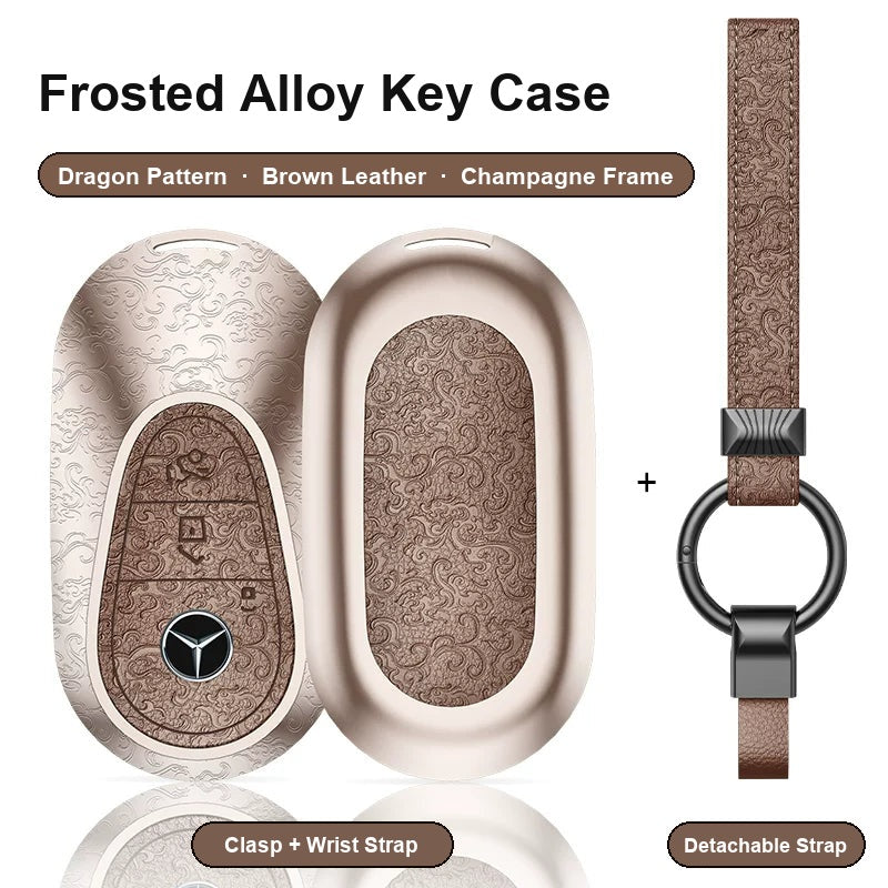 Mercedes-Benz frosted alloy key case with detachable leather wrist strap