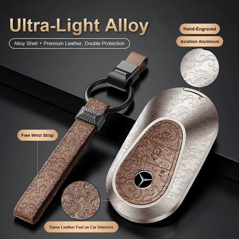 Ultra-light aviation alloy Mercedes key case with premium leather inlay