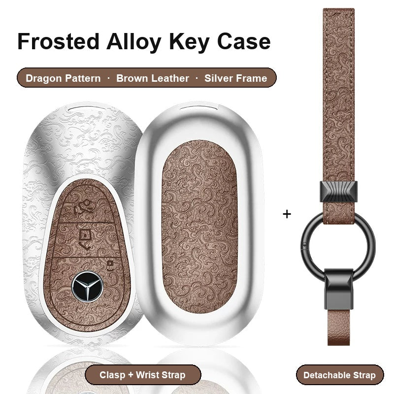 Mercedes-Benz Type C key case - Dragon pattern, brown leather, silver frame