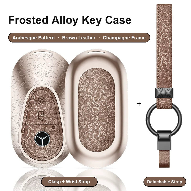 Mercedes-Benz Type C key case - Arabesque pattern, brown leather, champagne frame