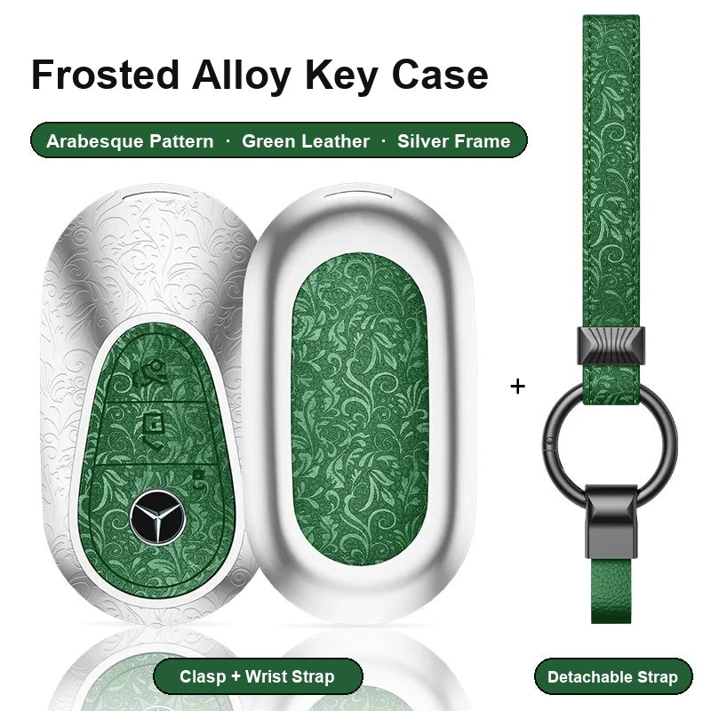 Mercedes-Benz Type C key case - Arabesque pattern, green leather, silver frame