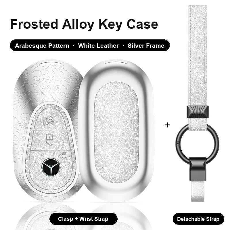 Mercedes-Benz Type C key case - Arabesque pattern, white leather, silver frame
