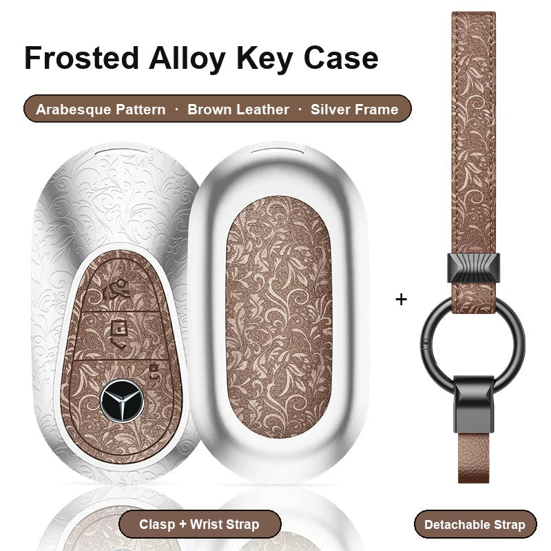 Mercedes-Benz Type C key case - Arabesque pattern, brown leather, silver frame