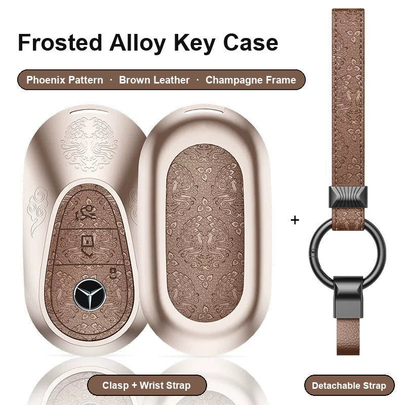 Mercedes-Benz Type C key case - Phoenix pattern, brown leather, champagne frame