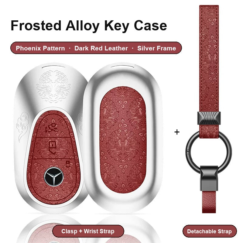 Mercedes-Benz Type C key case - Phoenix pattern, dark red leather, silver frame