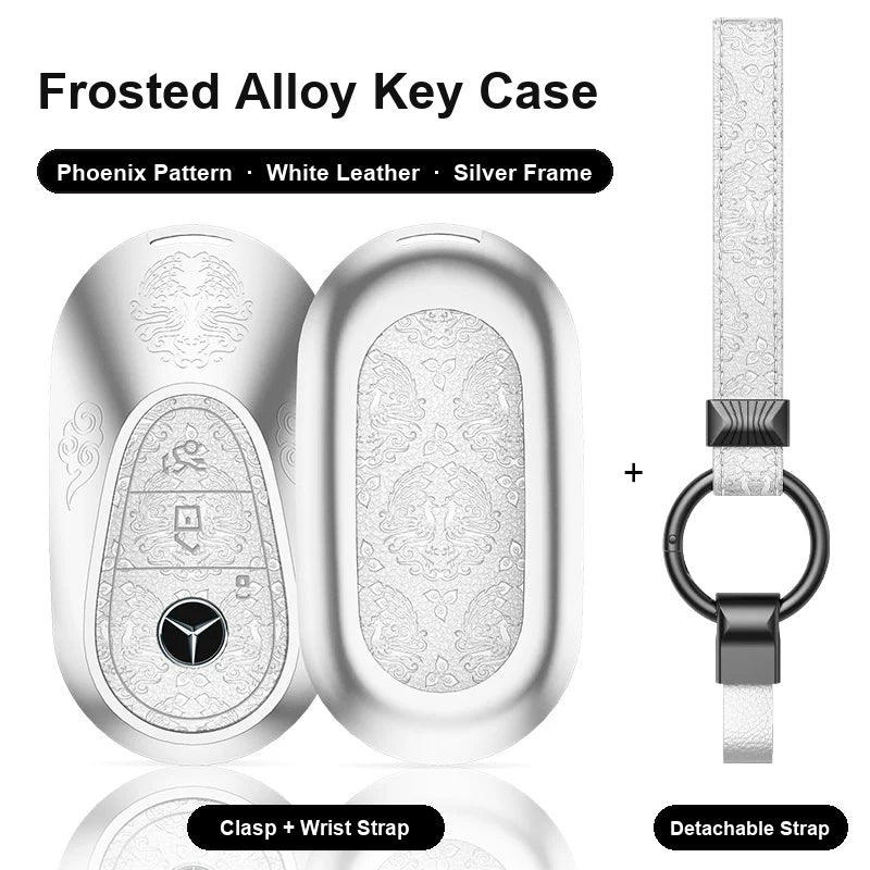 Mercedes-Benz Type C key case - Phoenix pattern, white leather, silver frame