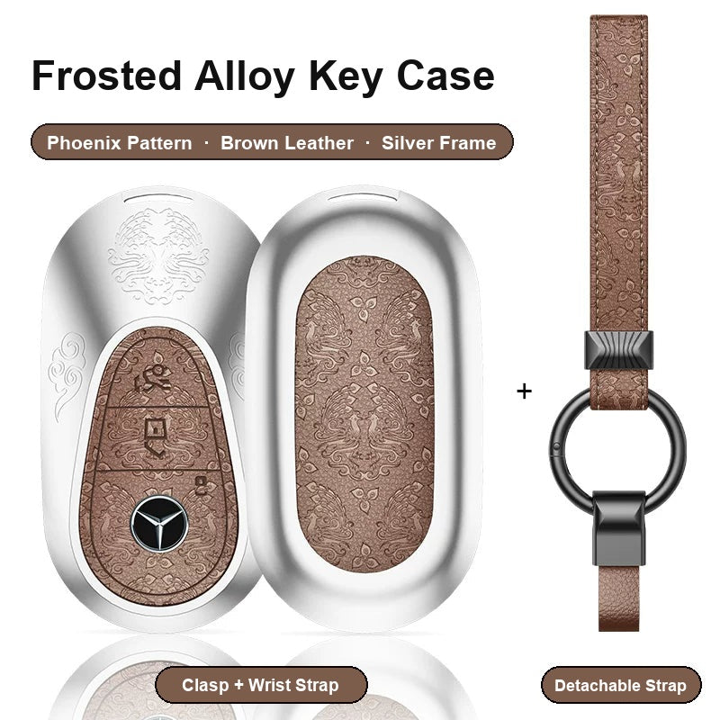 Mercedes-Benz Type C key case - Phoenix pattern, brown leather, silver frame