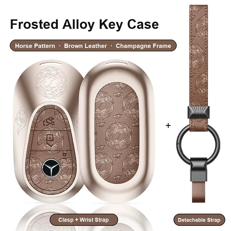 Mercedes-Benz Type C key case - Horse pattern, brown leather, champagne frame