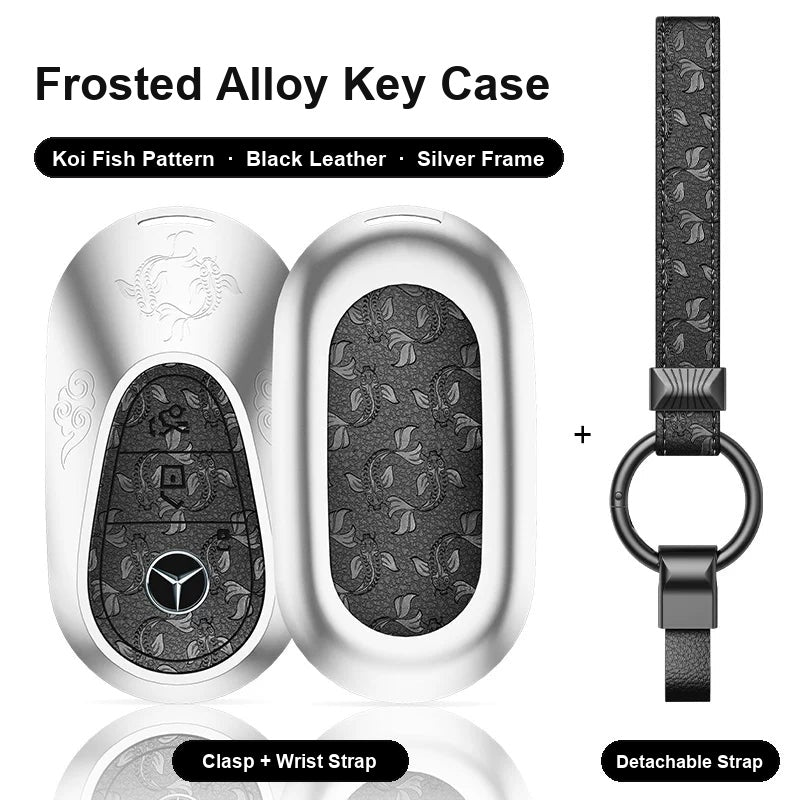 Mercedes-Benz Type C key case - Koi Fish pattern, black leather, silver frame