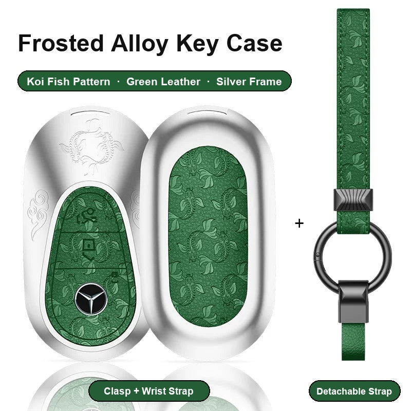 Mercedes-Benz Type C key case - Koi Fish pattern, green leather, silver frame
